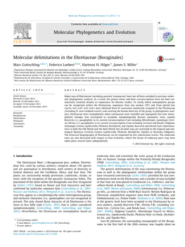 Molecular Delimitations in the Ehretiaceae (Boraginales) ⇑ Marc Gottschling A,B,C, , Federico Luebert B,D,E, Hartmut H