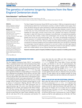 The Genetics of Extreme Longevity: Lessons from the New England Centenarian Study