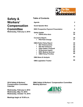 OMA Safety & Workers' Compensation Committee Meeting Materials