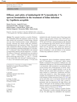 Efficacy and Safety of Imidacloprid 10 %/Moxidectin 1 % Spot-On Formulation in the Treatment of Feline Infection by Capillaria Aerophila
