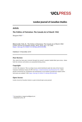 London Journal of Canadian Studies Article