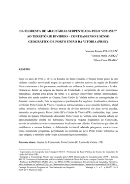 “Iguassu” Ao Território Dividido – Contrassenso E Senso Geográfico De Porto União Da Vitória (Pr/Sc)