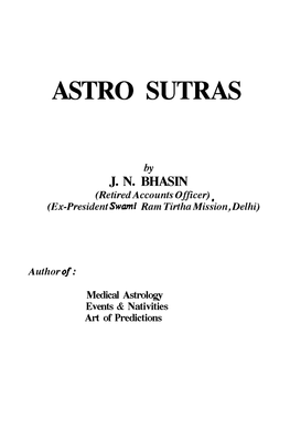 ASTRO SUTRAS by JN BHASIN