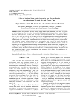 Effect of Sodium Niroprusside, Putrescine and Glycine Betaine on Alleviation of Drought Stress in Cotton Plant