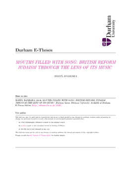 Mouths Filled with Song: British Reform Judaism Through the Lens of Its Music
