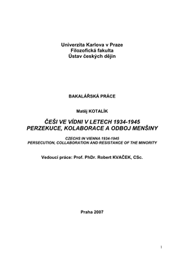 Češi Ve Vídni V Letech 1934-1945 Perzekuce