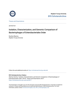 Isolation, Characterization, and Genomic Comparison of Bacteriophages of Enterobacteriales Order