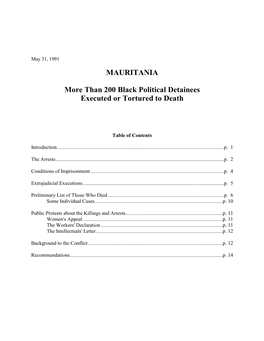 MAURITANIA More Than 200 Black Political Detainees Executed Or