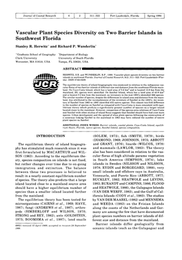 Vascular Plant Species Diversity on Two Barrier Islands in Southwest Florida