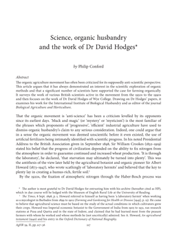 Science, Organic Husbandry and the Work of Dr David Hodges*