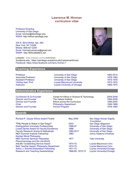 Lawrence M. Hinman, Curriculum Vitae