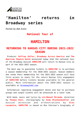 Returns in Broadway Series