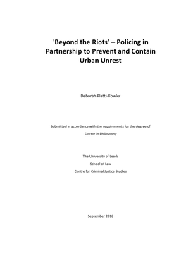 Beyond the Riots' – Policing in Partnership to Prevent and Contain Urban Unrest