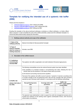 Notification by Banca Naţională a României (National Bank Of