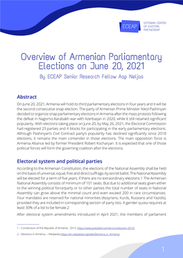 Overview of Armenian Parliamentary Elections on 20.06.2021