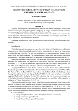 Helminthological Status of Balkan Chamois from Bulgarian Rhodope Mountains