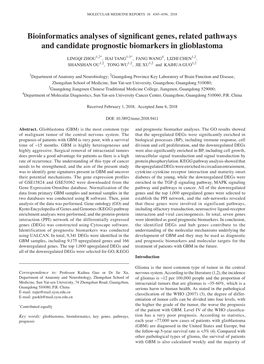 Bioinformatics Analyses of Significant Genes, Related Pathways and Candidate Prognostic Biomarkers in Glioblastoma