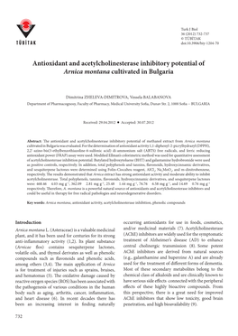 Antioxidant and Acetylcholinesterase Inhibitory Potential of Arnica Montana Cultivated in Bulgaria