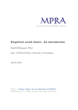 Kurrild-Klitgaard Empirical Social Choice Introduction Public Choice