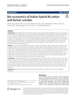 Bio-Economics of Indian Hybrid Bt Cotton and Farmer Suicides