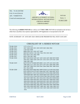 Chennai Notam Summary (A-Series) – May-2020