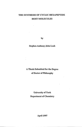 The Synthesis of Cyclic Hexapeptide Host Molecules