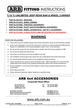 WARNING ARB 4X4 ACCESSORIES