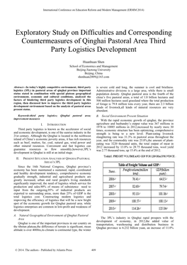 Exploratory Study on Difficulties and Corresponding Countermeasures of Qinghai Pastoral Area Third Party Logistics Development