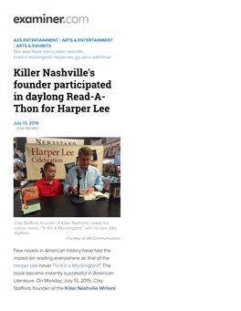 Killer Nashville's Founder Participated in Daylong Read-A- Thon for Harper Lee