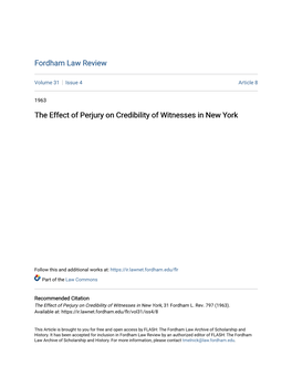 The Effect of Perjury on Credibility of Witnesses in New York