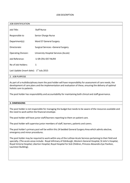 Staff Nurse Responsible to Senior Charge Nurse Department(S)