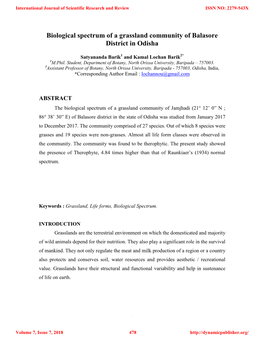 Biological Spectrum of a Grassland Community of Balasore District in Odisha