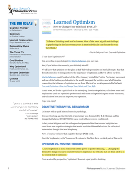 Learned Optimism How to Change Your Mind and Your Life Cognitive Therapy Vs