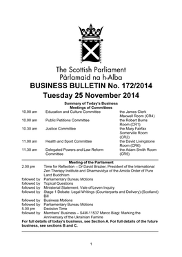 BUSINESS BULLETIN No. 172/2014 Tuesday 25 November 2014