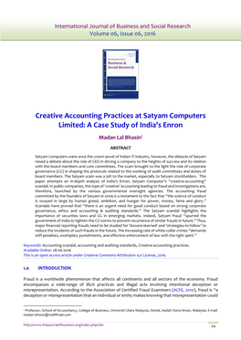 Creative Accounting Practices at Satyam Computers Limited: a Case Study of India’S Enron