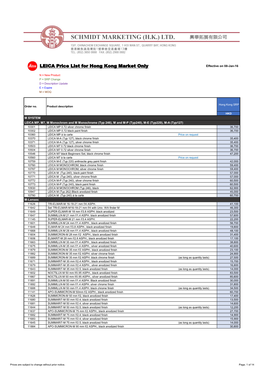 LEICA Price List for Hong Kong Market Only Effective on 08-Jan-16