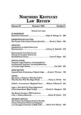 NORTHERN KENTUCKY LAW REVIEW Volume 22 Summer 1995 Number 3