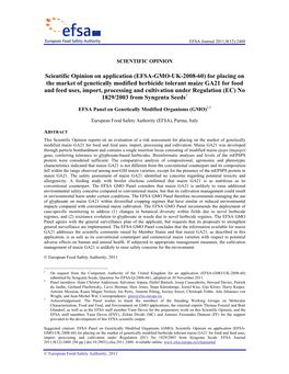 Scientific Opinion on Application (EFSA-GMO-UK-2008-60