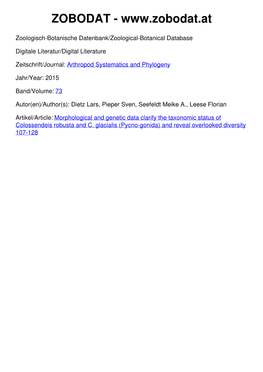 Pycnogonida, Phylogeography, Integrative Taxo­­­ Nomy