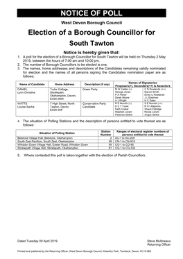 NOTICE of POLL Election of a Borough Councillor