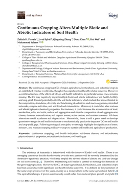 Continuous Cropping Alters Multiple Biotic and Abiotic Indicators of Soil Health