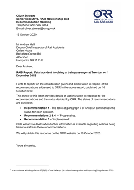 RAIB Report: Fatal Accident Involving a Train Passenger at Twerton on 1 December 2018