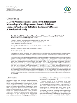 L-Dopa Pharmacokinetic Profile with Effervescent Melevodopa/Carbidopa Versus Standard-Release Levodopa/Carbidopa Tablets in Parkinson’S Disease: a Randomised Study