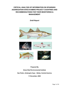 Critical Analysis of Information on Spawning Aggregation Sites in Mbrs Project Countries and Recommendations for Their Monitoring & Management