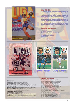 Liga 1983-1984 Resumen –Estadísticas– Cromos Destacados