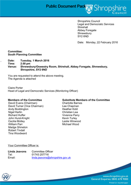 (Public Pack)Agenda Document for South Planning Committee, 01/03/2016 14:00