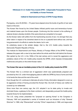 Pyongyang, June 25 (KCNA) -- 70 Years Have Elapsed Since the Bursts of Gunfire of War Were Heard on This Land. the Korean War Fo