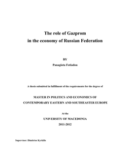 The Role of Gazprom in the Economy of Russian Federation