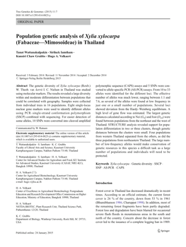 Population Genetic Analysis of Xylia Xylocarpa (Fabaceae—Mimosoideae) in Thailand