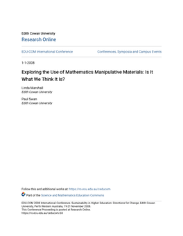 Exploring the Use of Mathematics Manipulative Materials: Is It What We Think It Is?